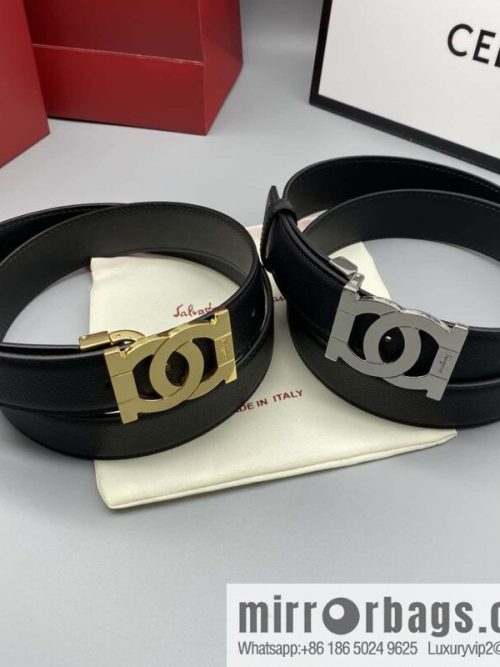 Ferragamo Ferragamo, fine metal clasp, double-sided first-layer cowhide sheep texture belt 3.5CM