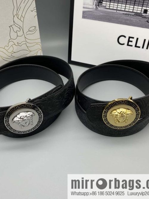VERSACE Versace, Men\'s Black Cowhide Medusa Logo Belt 3.8CM