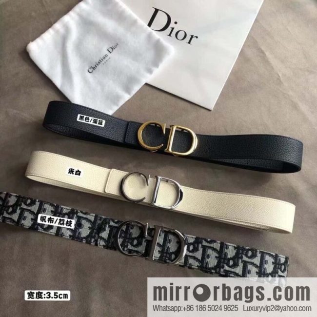 DIOR OBLIQUE printed with black cowhide lychee double-sided external 3.5CM belt