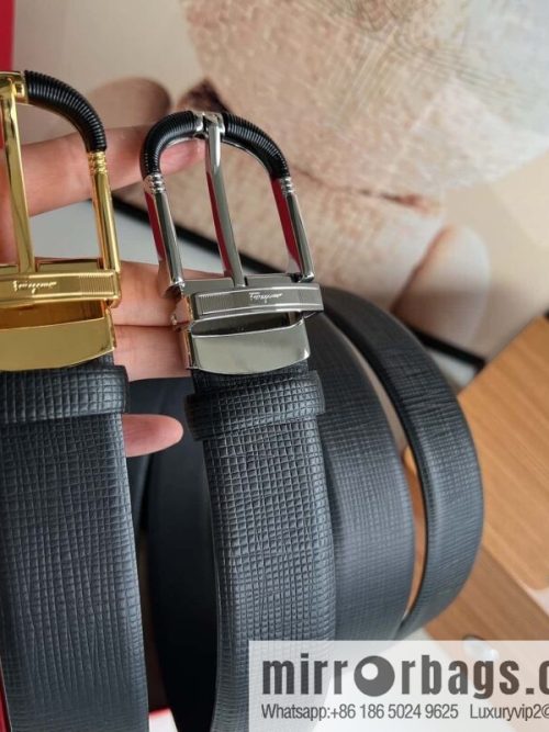 Ferragamo Ferragamo, acrylic black threaded element metal buckle, first layer cowhide belt 3.5CM