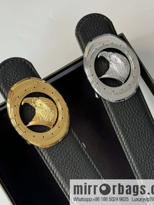 Stefano Ricci Stephen, Stainless Steel Eagle Head Buckle 3.8cm Double Sided Top Cowhide Litchi Pattern Belt