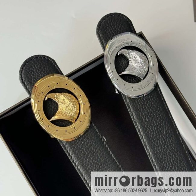 Stefano Ricci Stephen, Stainless Steel Eagle Head Buckle 3.8cm Double Sided Top Cowhide Litchi Pattern Belt