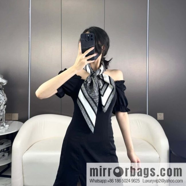 DIOR Paris map C D logo Jacquard strip pattern silk scarf