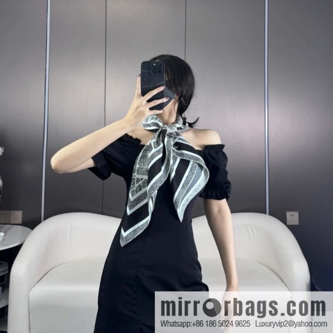 DIOR Paris map C D logo Jacquard strip pattern silk scarf