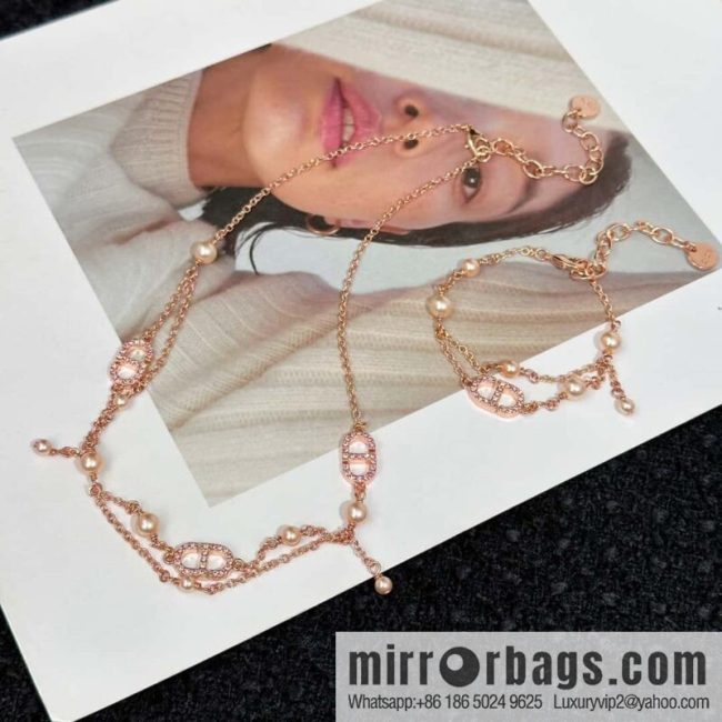 New ☑️ DIOR Dior Pearl CD Bracelet Necklace