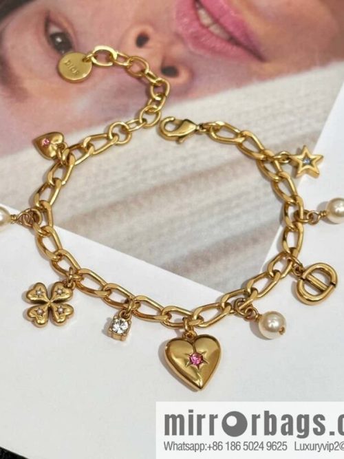 New ☑️ DIOR Dior peach heart love fringed pearl CD four-leaf clover necklace