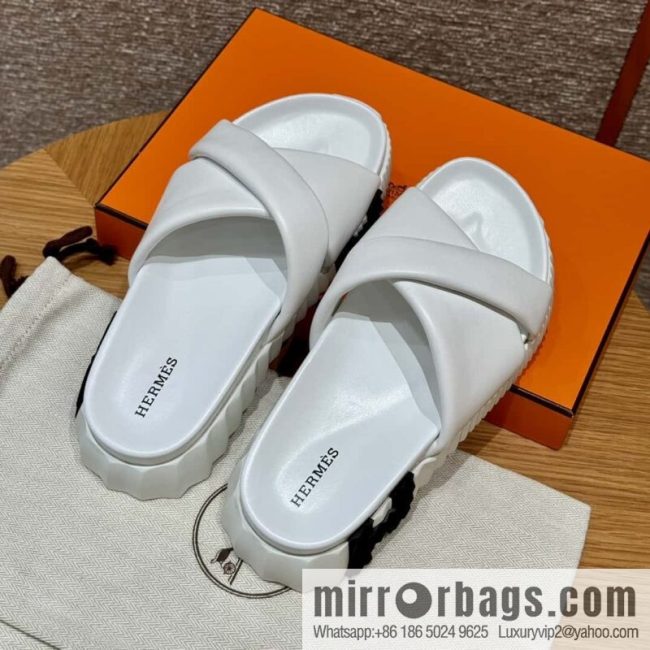Hermès 086/Infra/Sports slippers, lambskin/pure white/01/Blanc