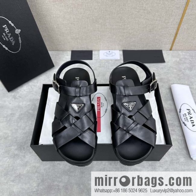 💋💍P\'s new Prada * Prada-da, new men\'s leather cross-woven sandals