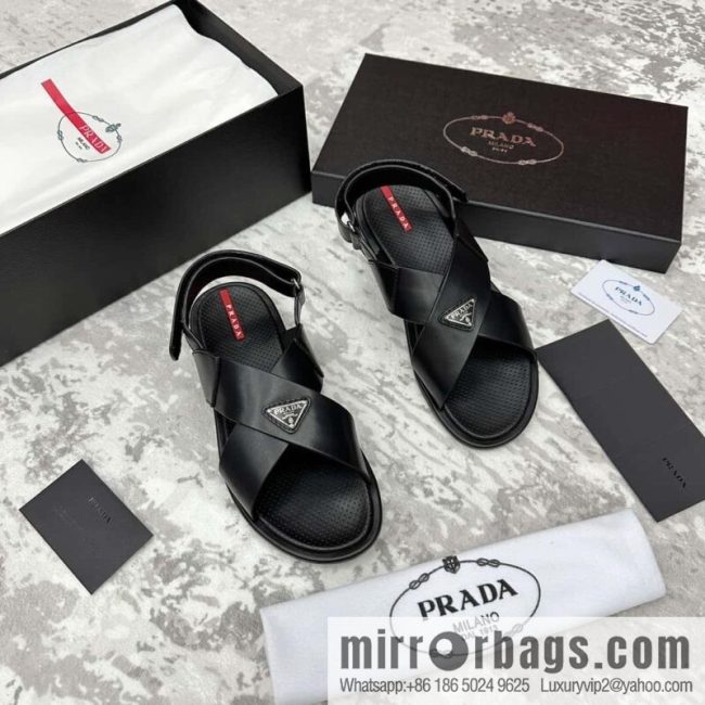 💋💍P home new product PRAD */Prada, new men\'s cross Velcro sandals