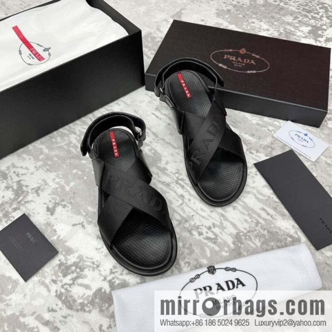 💋💍P home new product PRAD */Prada, new men\'s cross Velcro sandals