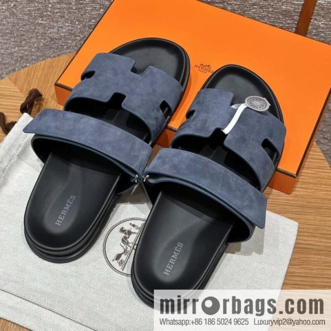 HERMES 225 CHYPRE SANDAL uncle shoes, suede/Chamois leather sky blue/Bleu celeste