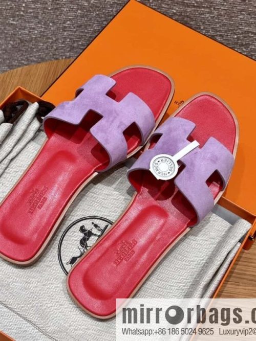 HERMES 181 Oran sandals, suede/Chamois leather purple/purple