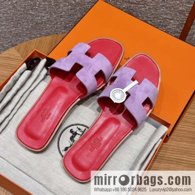 HERMES 181 Oran sandals, suede/Chamois leather purple/purple