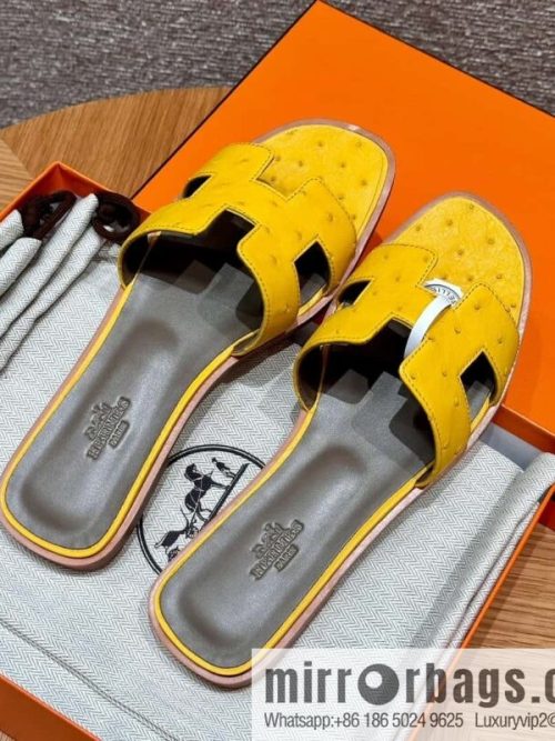 HERMES 181 Oran sandals, ostrich 🐦/Ostrich amber yellow/9D/Jauen ambre