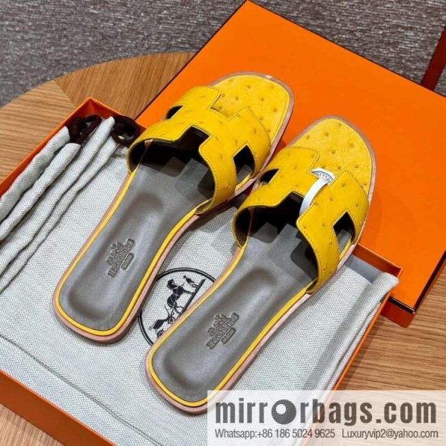 HERMES 181 Oran sandals, ostrich 🐦/Ostrich amber yellow/9D/Jauen ambre