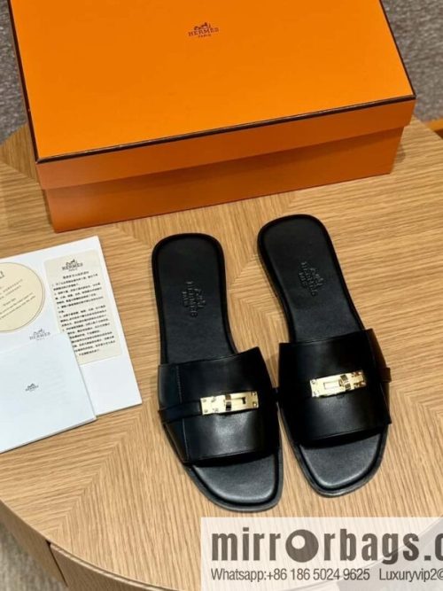HERMES 183Kelly tow sandals Giulia calfskin /Calfskin black/CK89/Noir