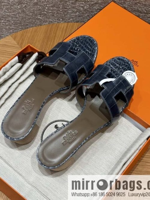 HERMES 185 Oasis High Heel Sandals alligator/Alligator 🐊 Storm Blue/Y7/Blue Orage