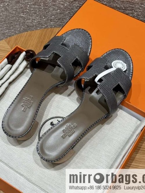 HERMES 185 Oasis High Heel Sandals, Lizard 🦎/Lizard Hemp Rope Grey/84/Gris fonce