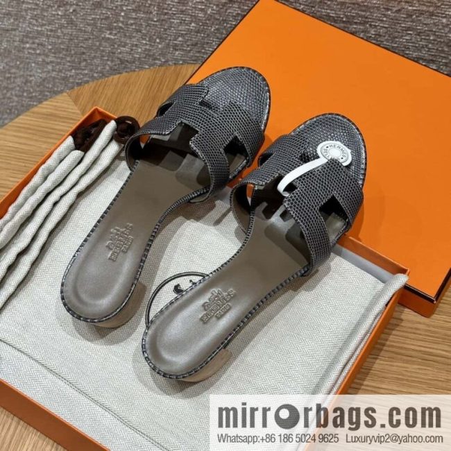 HERMES 185 Oasis High Heel Sandals, Lizard 🦎/Lizard Hemp Rope Grey/84/Gris fonce