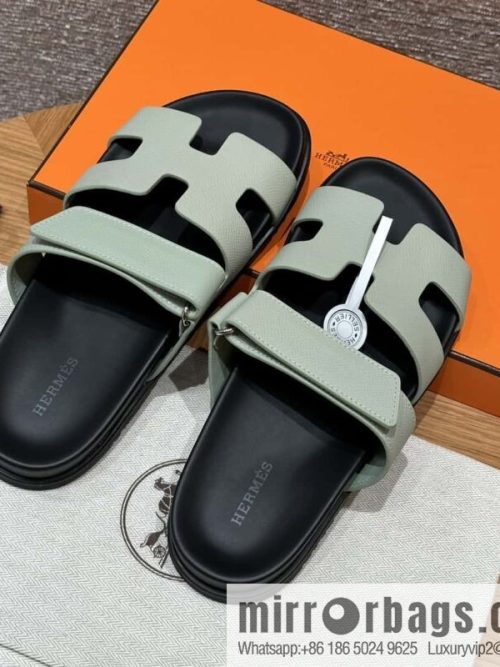 HERMES 225 CHYPRE SANDAL uncle shoes, palm print cowhide/Epsom sea foam green/Sea foam green