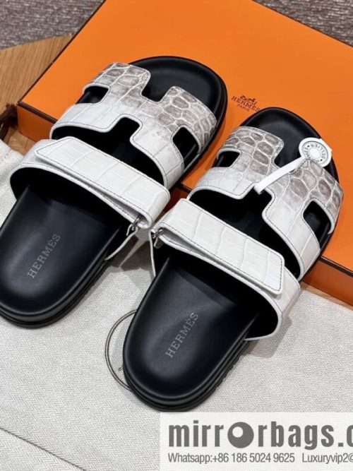 HERMES 225 CHYPRE SANDAL uncle shoes, crocodile/alligator 🐊 Himalaya/01/Himalaya