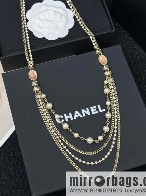 ❗️New ❗️☀️ New ☑️ Chanel Double C Pink Gem Multi-layer Pearl Necklace Sweater Chain ☀️