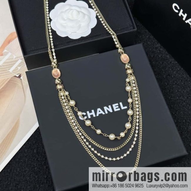 ❗️New ❗️☀️ New ☑️ Chanel Double C Pink Gem Multi-layer Pearl Necklace Sweater Chain ☀️