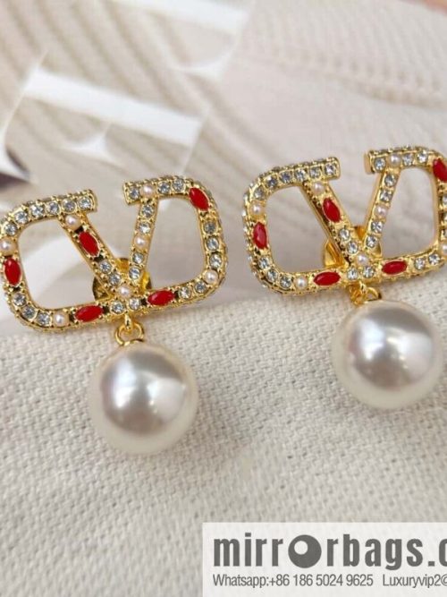 ❗️New ❗️ New ☑️ VALENTINO red brick pearl stud earrings