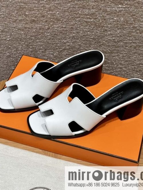 HERMES 308 Helia 60 Sandals, Calfskin/White/01/Blanc