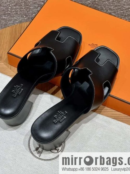 HERMES 308 Helia 60 Sandals, Calfskin/Calfskin Black/89/Black