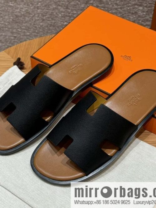 HERMES 182 Men\'s slippers Men\'s slippers Palmprint calfskin/Epsom/Calfskin black/ck89/noir/khaki/gold