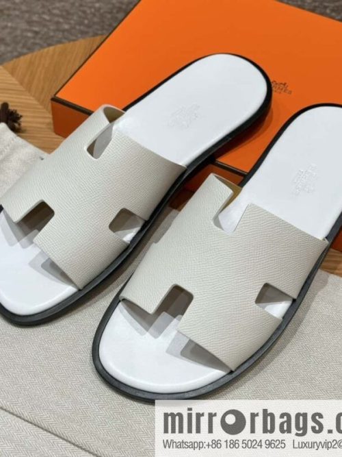 HERMES 182 Men\'s slippers Palm print/Epsom pure white/01/Blanc