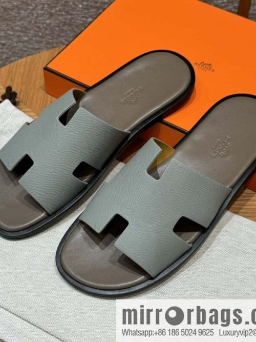 HERMES 182 -Lzmir Men\'s slippers, palm print calfskin/Epsom/Calfskin blue/8U/Blueglacier/with bulk foot pads