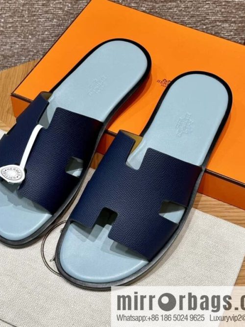 HERMES 182 -Lzmir Men\'s slippers Men\'s slippers, cowhide/Epsom Navy/7U/Blue Navy/with macaron feet