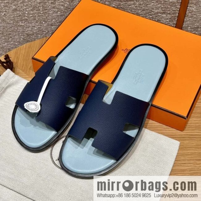 HERMES 182 -Lzmir Men\'s slippers Men\'s slippers, cowhide/Epsom Navy/7U/Blue Navy/with macaron feet