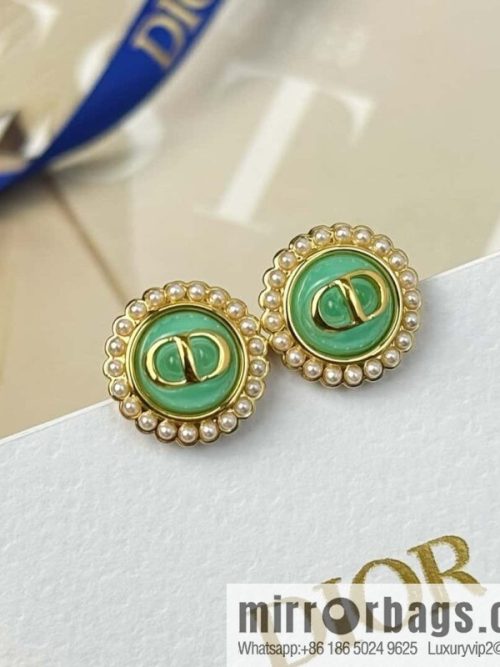 New ☑️ DIOR CD pearl green stud earrings