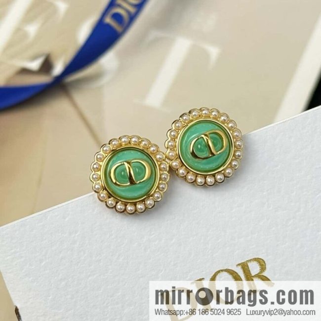 New ☑️ DIOR CD pearl green stud earrings
