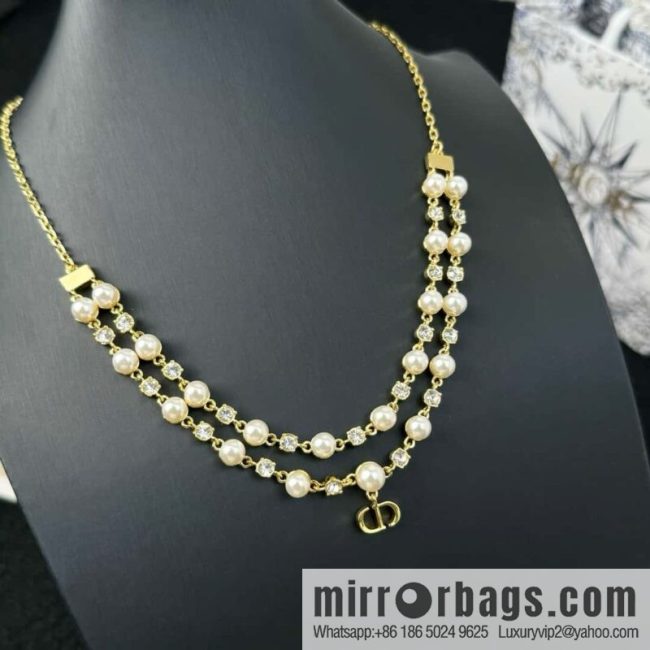 New ☑️ DIOR CD Double Pearl Necklace
