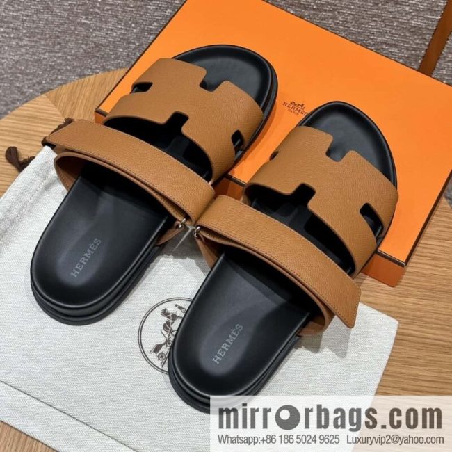 HERMES 180 CHYPRE SANDAL uncle shoes, palm print/Epsom gold brown/37/Gold