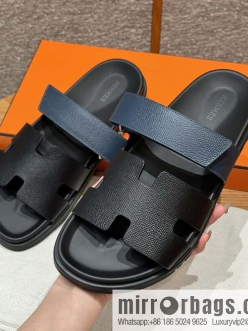 HERMES 180 CHYPRE SANDAL uncle shoes, suede/Chamois leather black/89/Black/dark blue/Dark blue
