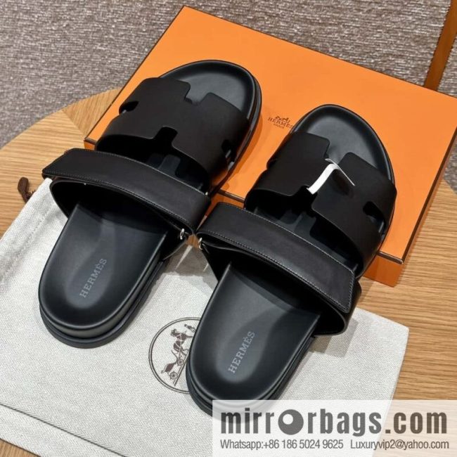 HERMES 180 CHYPRE SANDAL uncle shoes, lambskin/Natural lambskin lininh black/89/Black