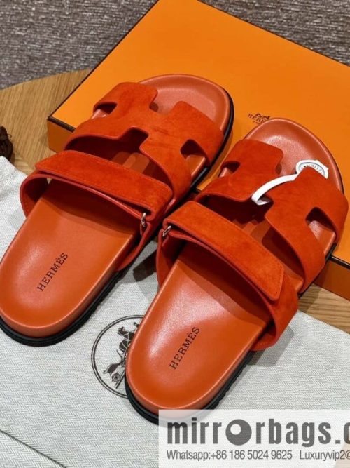 HERMES 225 CHYPRE SANDAL uncle shoes, suede/Chamois leather orange/93/Orange