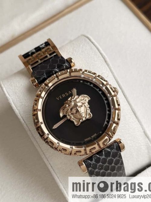 Versace Black Gold Quartz Ladies Watch 34mm PALAZZO Classic Series