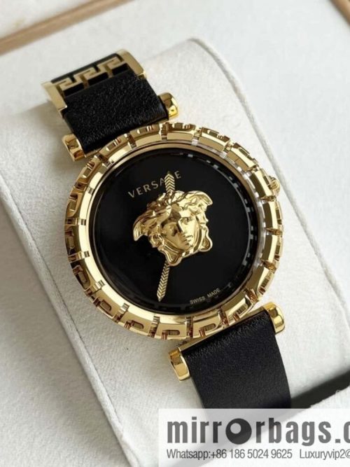 Versace Black Gold Quartz Ladies Watch 34mm PALAZZO Classic Series