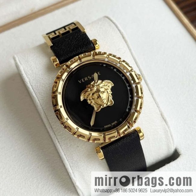 Versace Black Gold Quartz Ladies Watch 34mm PALAZZO Classic Series