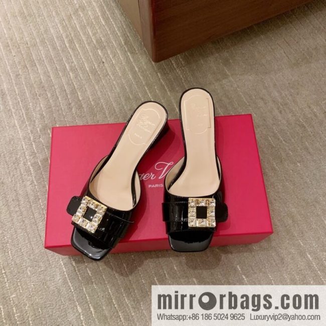 [Roger Vivier purchasing level] Muller sandals Très Vivier series RV diamond buckle Muller thick heel slippers