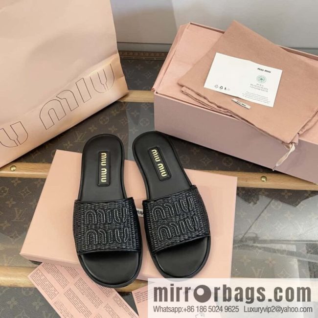 Miao Miao | | Spring and summer raffia woven alphabet slippers