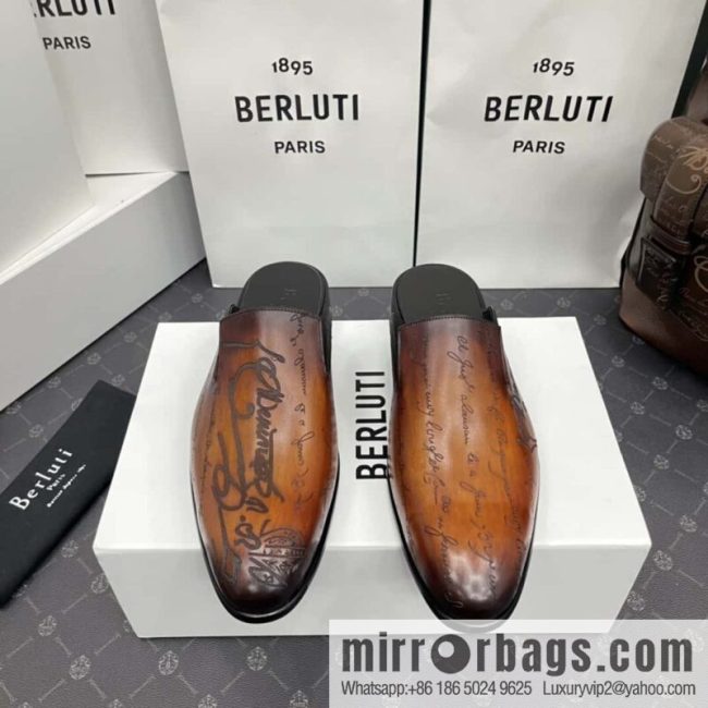 Berluti official website hot sale new tattoo half drag men\'s shoes CYRUS OMAN leather shoes