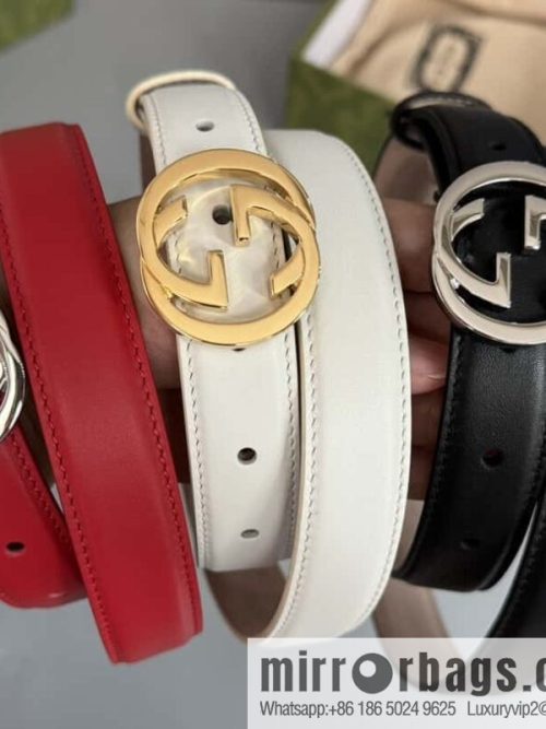 2024Gucci double G glossy button head, body double-sided first-layer calfskin 2.5cm belt