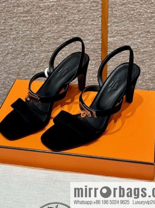 HERMES 160 Glamour sandals 75 ck89/black/black, suede/Chamois leather